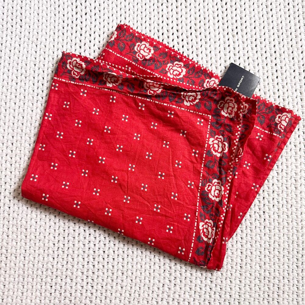 Ralph Lauren Sport Vintage Red Blue Cotton Oblong Bandana Scarf Deadstock NWT